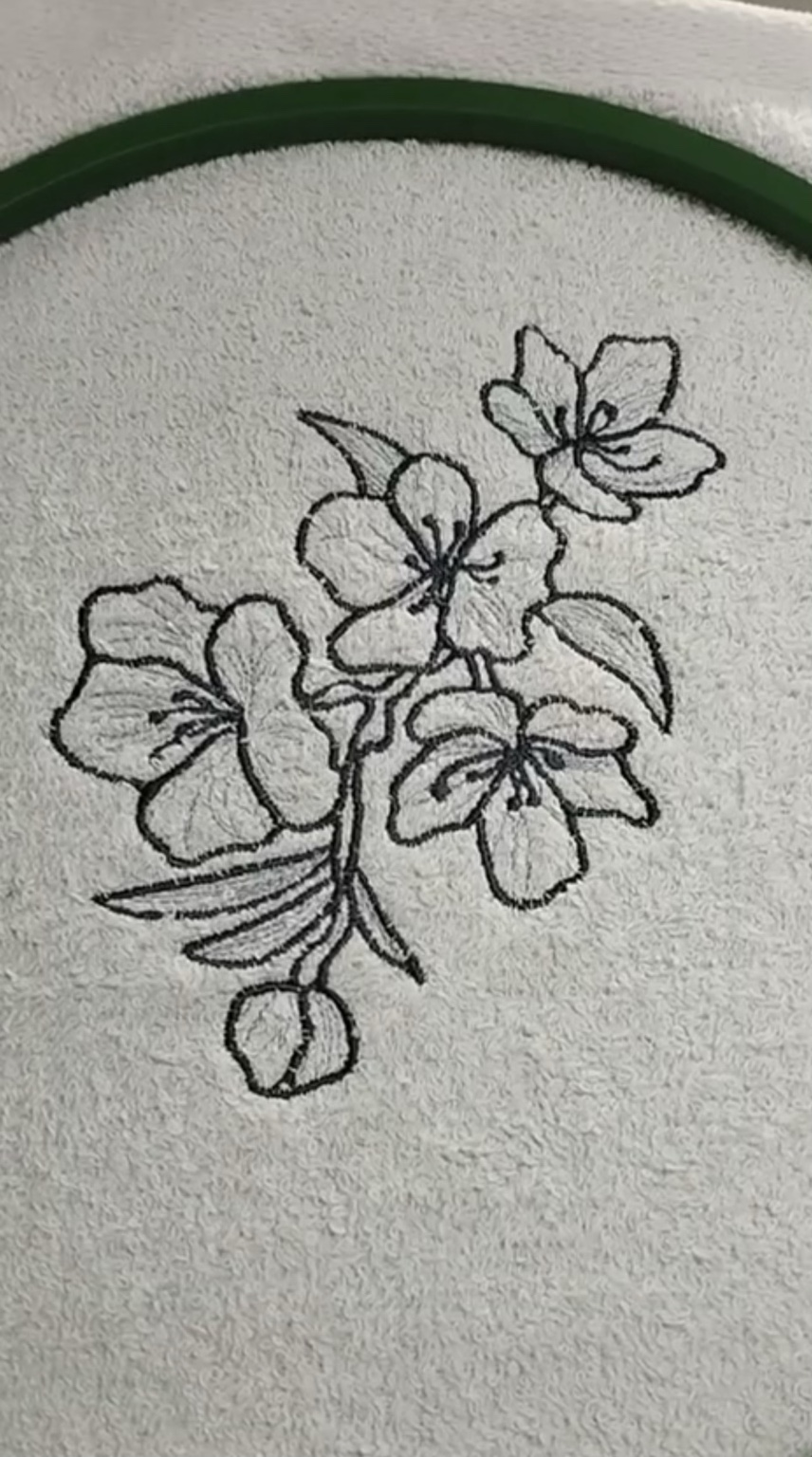 Apple blossom embroidery on bath towel