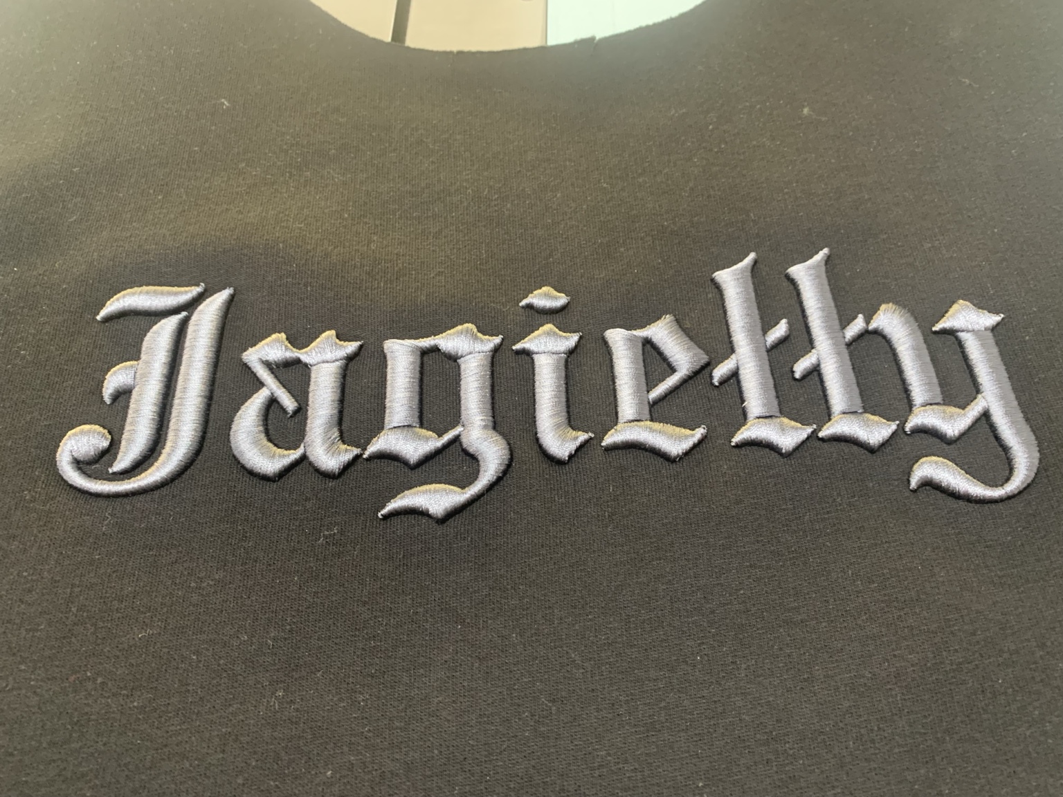 3D puff embroidery lettering, raised satin stitch